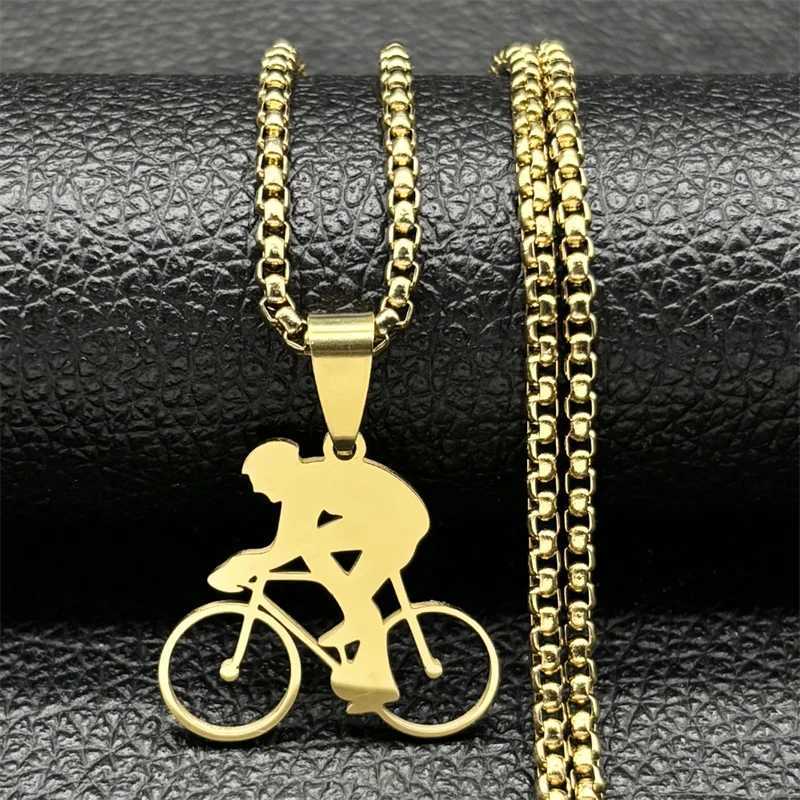 Bicyc Road Pendant Necklace for Men Stainss Steel Gold Color Sports Sty Chain Jewelry Gifts accesorios para hbre kette W250714