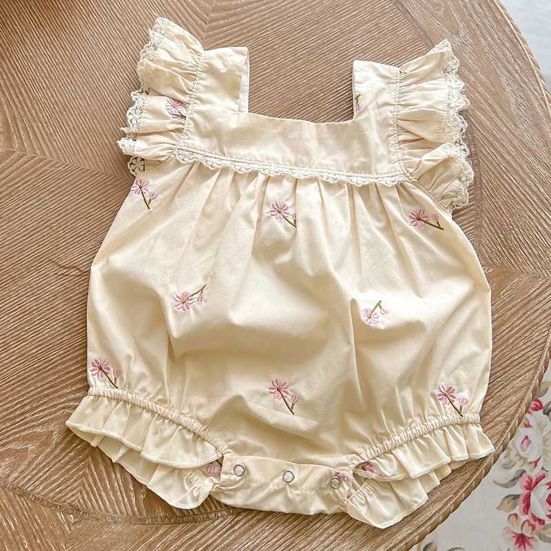 Newborn Baby Girls Jumpsuit Flying Sleeve Cotton Flower Embroidery Toddler Baby Girl Bodysuits Baby Girls Summer Clothes Z250712
