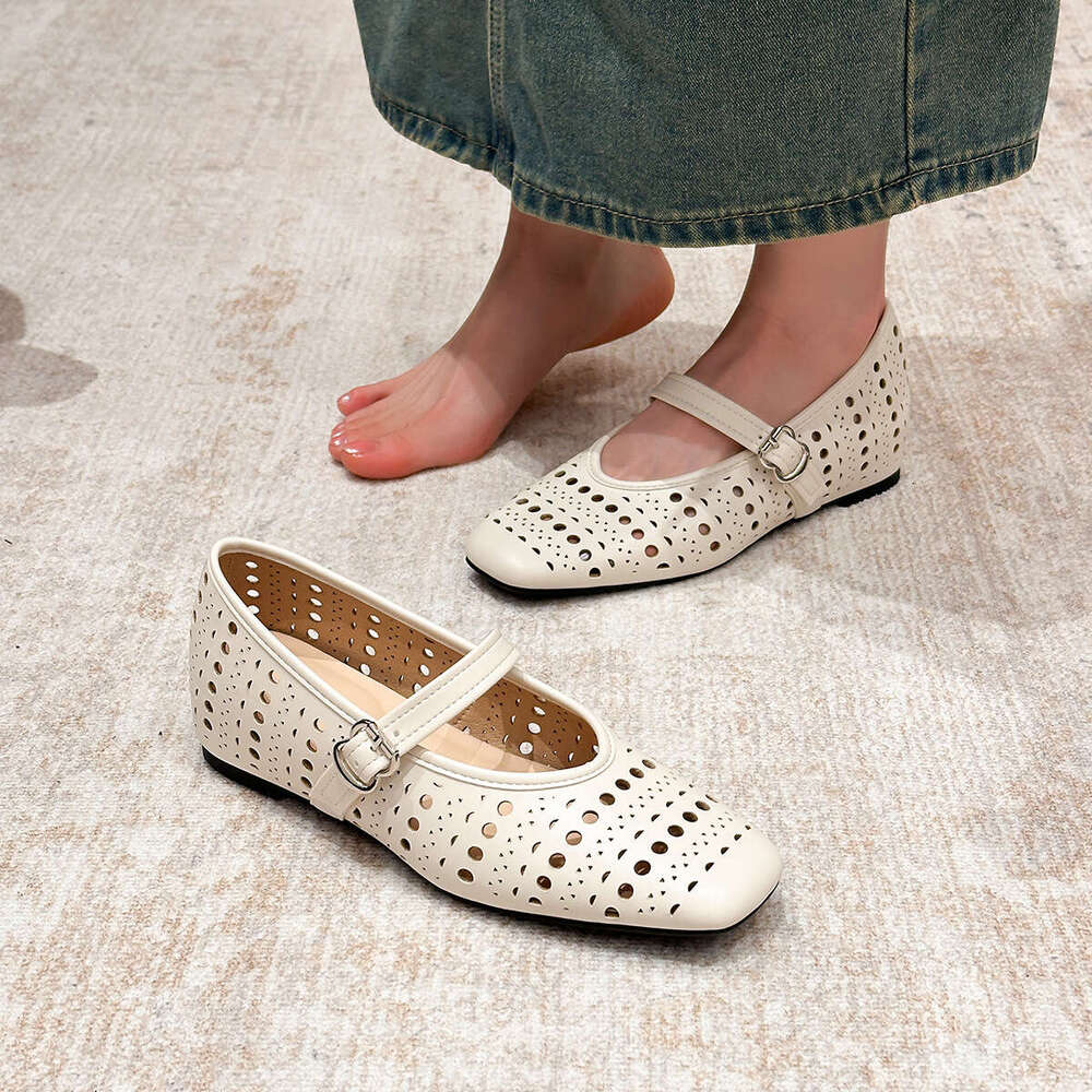 796-17 Out Hidden Heel New Square Toe Casual Hollow Flat Soft Sole Women's Shoes