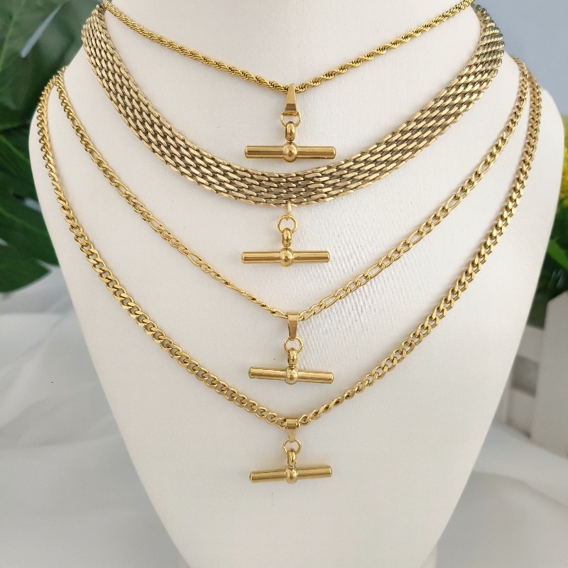 Luxury Jewelry Designer Jewelry Fashion High-end Women's Accessories Stainless Steel T-shaped Pendant Titanium Steel Personality Necklace Light L