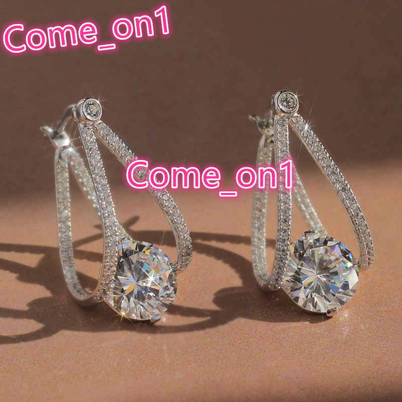 Exquisite Sparkling Round Crystal Cubic Zirconia Earrings Engagement Party Luxury Silver Plated Hoop Earrings Women