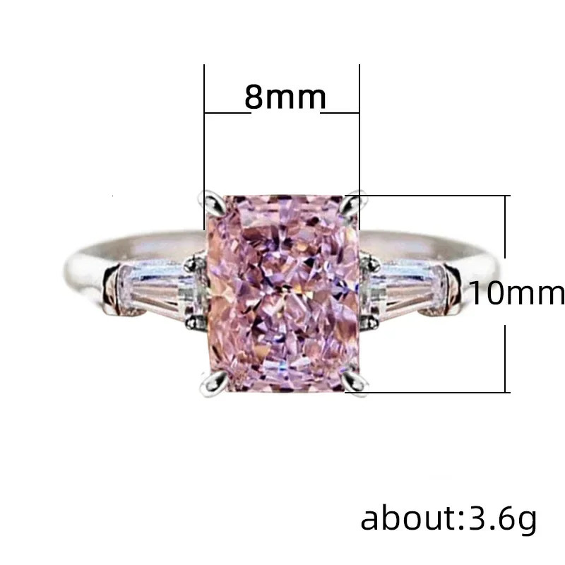 2025 Gorgeous Square Pink Cubic Zirconia Ring for Women Temperament Sweet Girls Engagement Rings Exquisite Gift Trendy Jewelry 250704