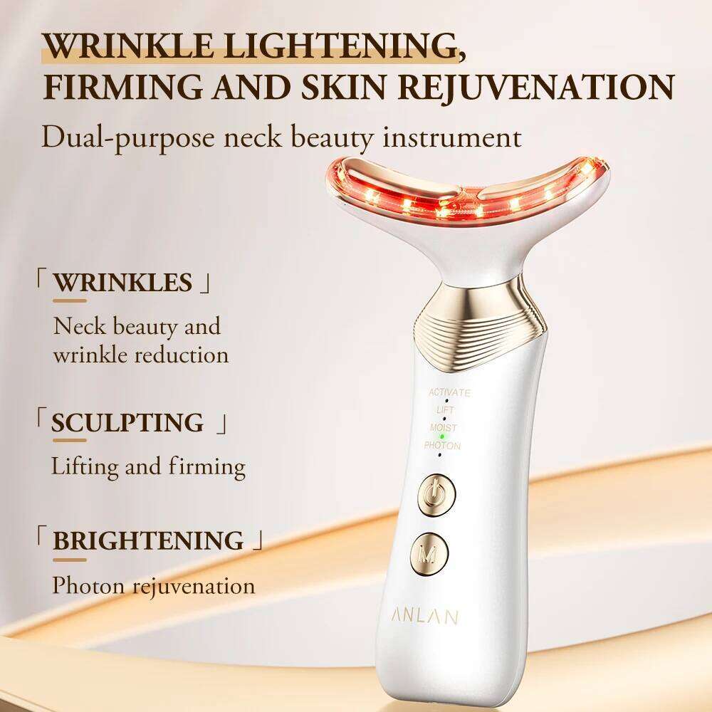 ANLAN Dual Polar Neck Beauty Device Anti-Aging Remove Double Chin EMS Facia Lifting 5-Color Photon Warm Facial Massager Gold