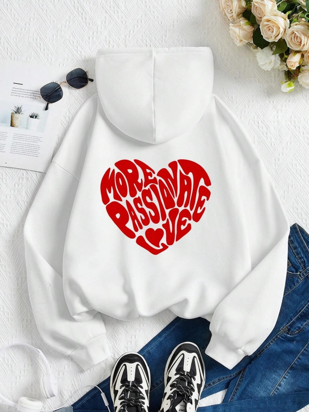 More Passionate Love Letter Graphic Printing Male Hoodie Simple Casual Hoody Warm Loose Sweatshirt Hipster Fleece Sportswear 250704