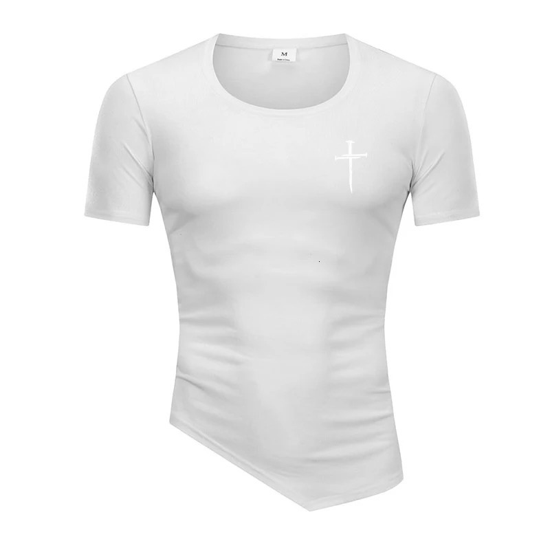 Personalized Cross Print Short Sleeve Slim Fit Shirt Mens Running Sport Fitness Cotton Tee Tops Gym Bodybuilding Workout TShirt 250707