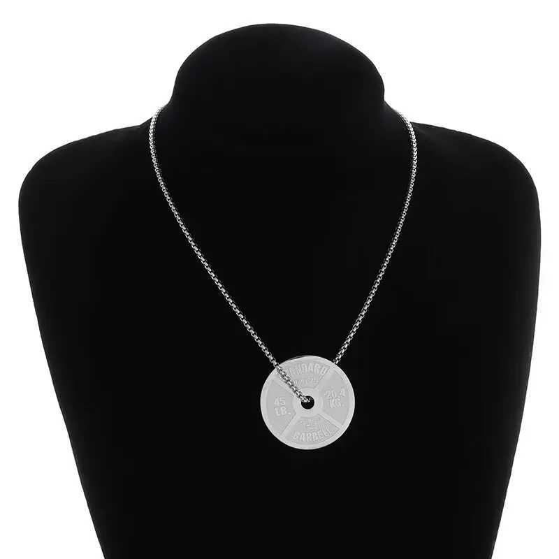 Stainless Steel Fitness Dumbbell Pendant Necklace Weight Plate Baell Chain Pendant for Men Youth Weightlifting Fitness Jewelry W250712