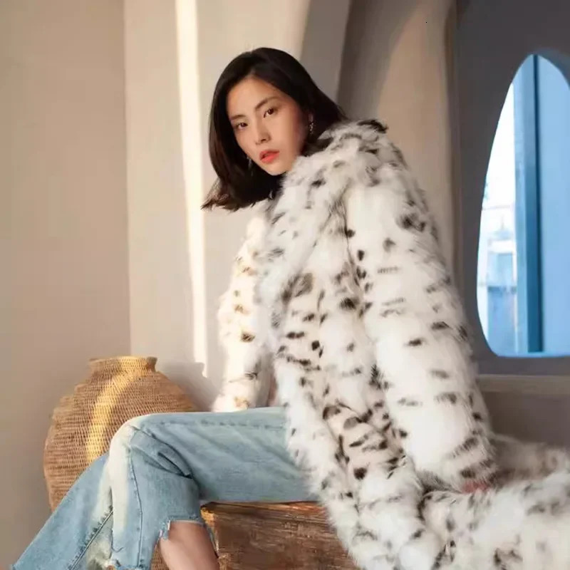 Retro Leopard Faux Fur Long Coats Women Winter Warm Thicken Open Coat Female Casual Loose Elegant Chic Street Outwear 250708
