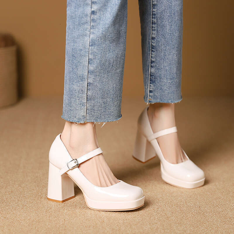 3359-12 One-Strap Single for Women Summer New French Style Elegant Chunky Heel High Heels Women's Shoes