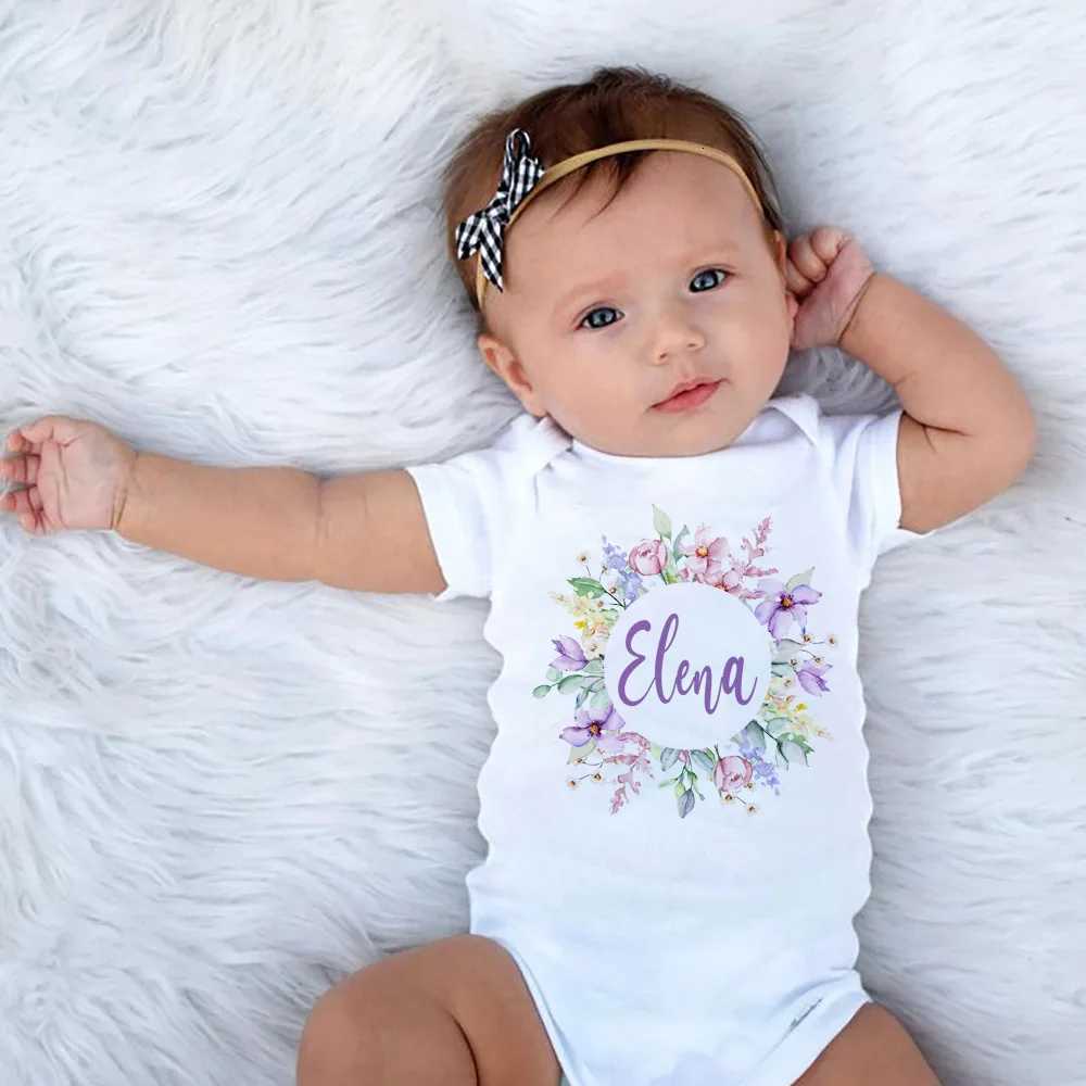 Floral Wreath Personalised New Baby Girl Clothes Personalised First Name Bodysuit Baby Shower Gift Custom Name Toddler Jumpsuit Z250712