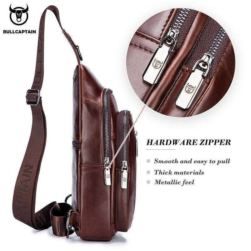 BULLCAPTAIN Genuine Leather Fashion Leisure Multifunctional Crossbody Music Men's Chest Bag