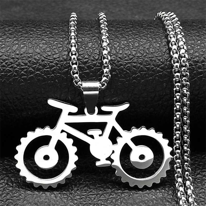 Trendy Bike Pendant Necklace For Men Stainless Steel Gold Silver Color Ma Hip Hop Geometric Bicycle Cycling Chain Jewelry W250712