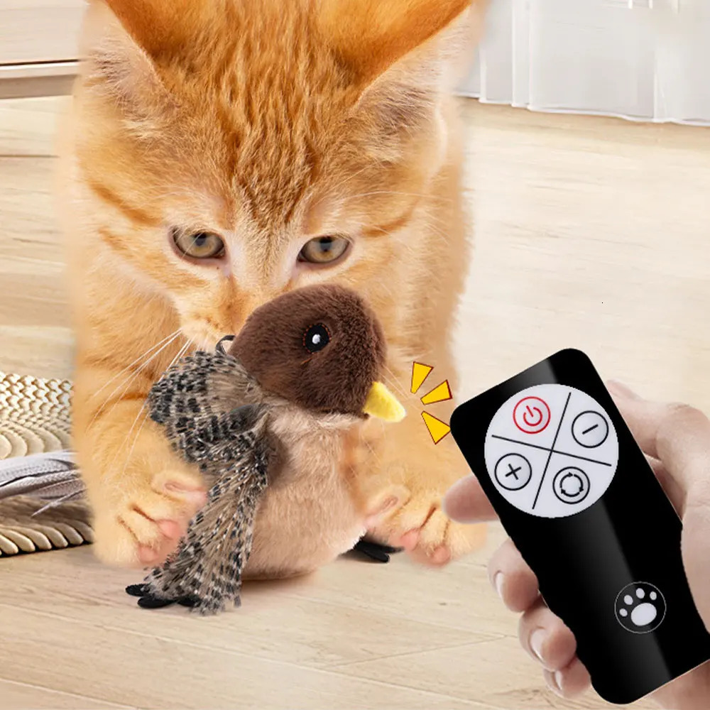Remote Control Interactive Cat Toys Flying Bird Flapping Wings Sparrow Catnip Toy Vivid Chirping Simulation Bird Cat Toy 250708