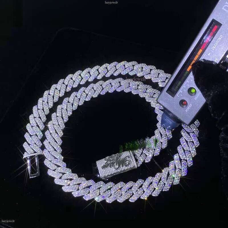 Real Custom White Gold Dia Cuban Link Chain for Men VVS Moissanite Name Necklace Sterling Sier Jewelry