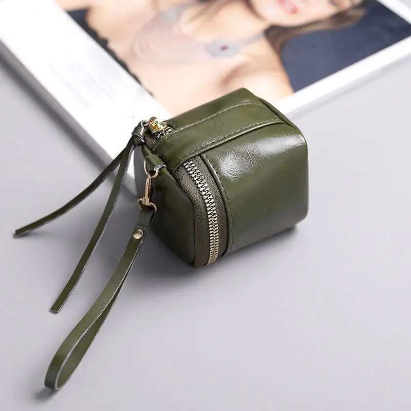 Fashion Small Square Coin Purse High Quality Retro Leather Lipstick Storage Cosmetic Case Women Mini Zipper Wallet Bag Pendant