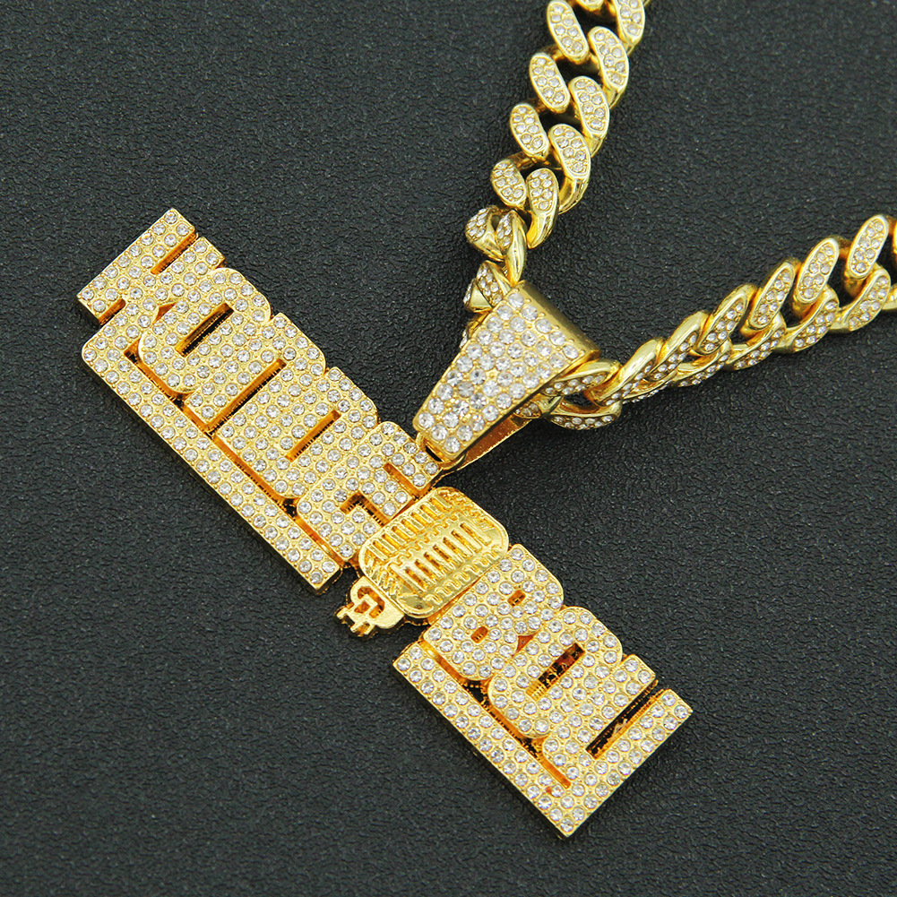 Luxury Jewelry Designer Jewelry Personalized Full Diamond Letter Microphone Splicing Pendant Necklace Hip-hop Cool K-song Rap
