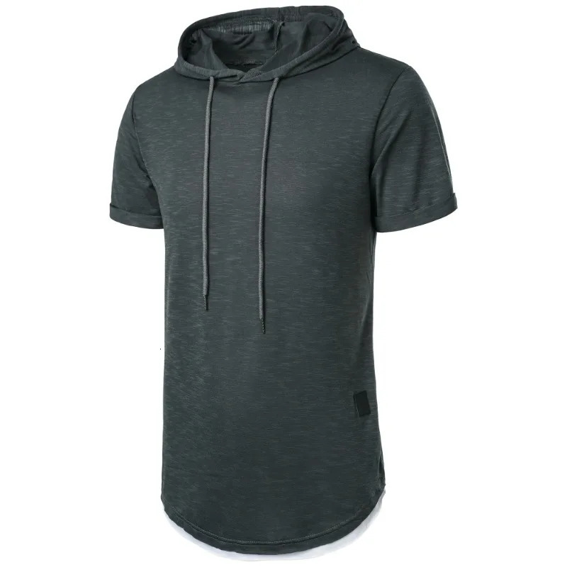 Summer Hooded Sweatwear Mens Short Sleeve Loose Tshirt Solid Color Lightweight Hoodie Fitness Breathable Collar Tops 250707