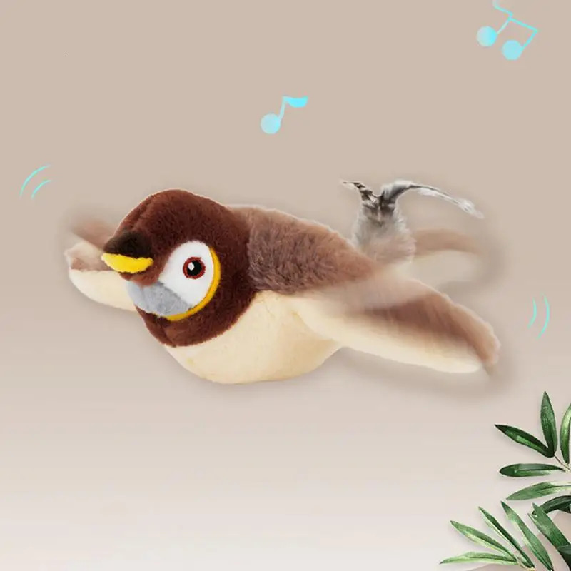 Interactive Cat Toys Rechargeable Flying Bird Cat Toy Chirping Flapping Birdno Flying Can Add Catnip Touch Activated Plush Toy 250708