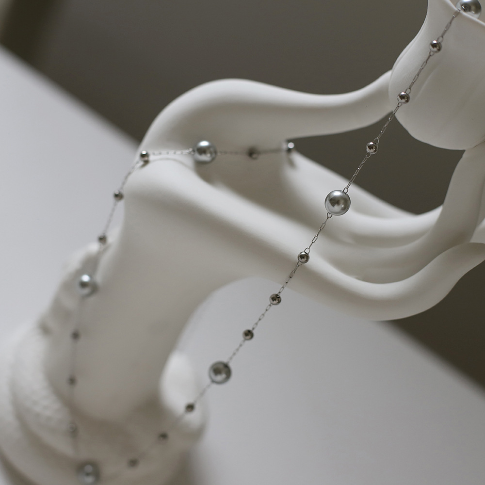 Luxury Jewelry Designer Jewelry XL563 Interstellar Gray Niche Sweater Chain Handmade Necklace Glass Pearl Imitation Multi-ma Silver Gray Pearl Titaniu