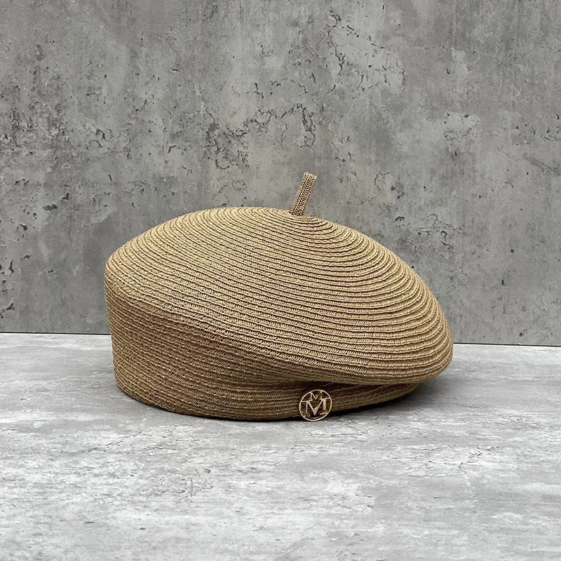 Fashion Summer Straw Berets Celebrity Elegant Stereotype Fine Fedoras Letter Berets Womens Tourism Retro Casual Painter Hat 250712