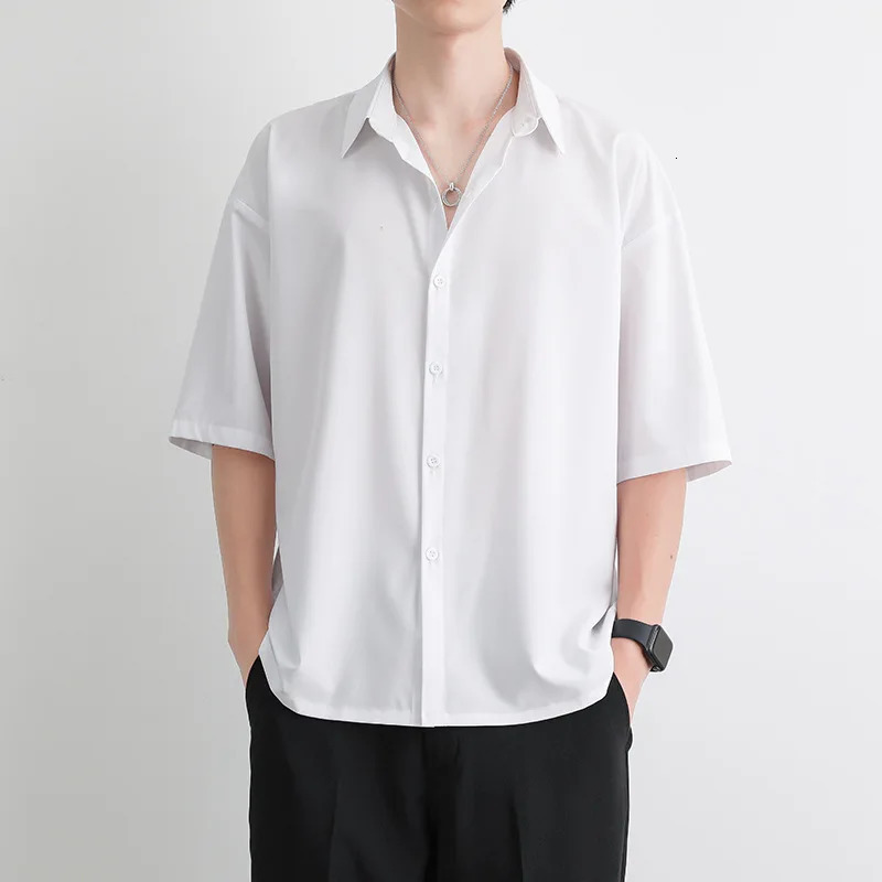 1pcs Summer Thin Men Short Sleeve Shirt Man Ice Silk Loose Style Shirt Male Fashion Casual Lapel Button-down Shirt Men Top S-3XL 250707