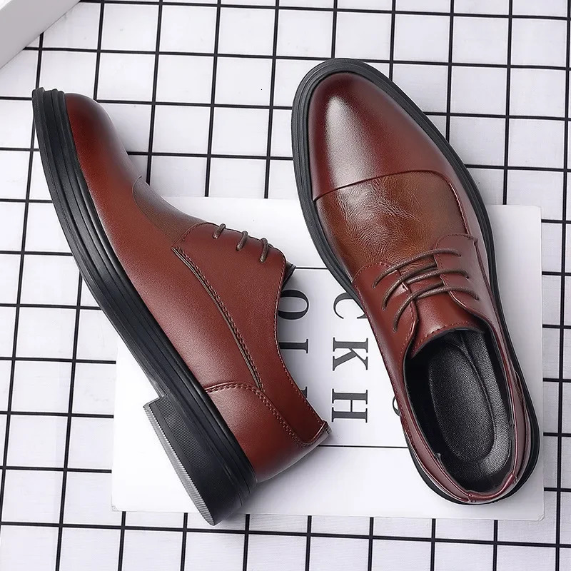 Black Leather Shoes for Men Wed Dress Shoe Lace Up Casual Business Oxfords Point Toe Office Formal Shoes for Male 250712