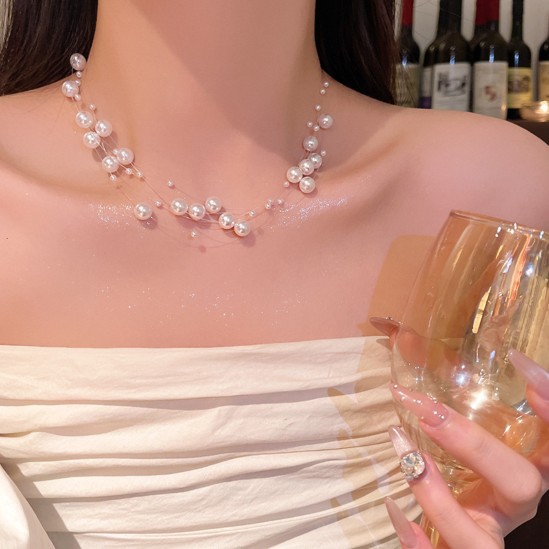 Luxury Jewelry Designer Jewelry Light Luxury Niche Starry Sky Multi-layer Stacked Pearl Necklace For Women French Style High-end Feel Internet Celebri