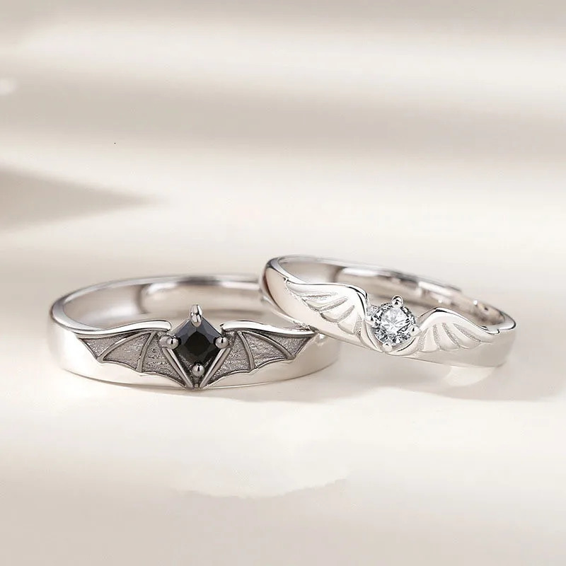 Stainless Steel Angel Demon Couple Rings Fashion n Creativity Wing Adjustable Ring for Women Men Lovers Jewelry Gifts 250704