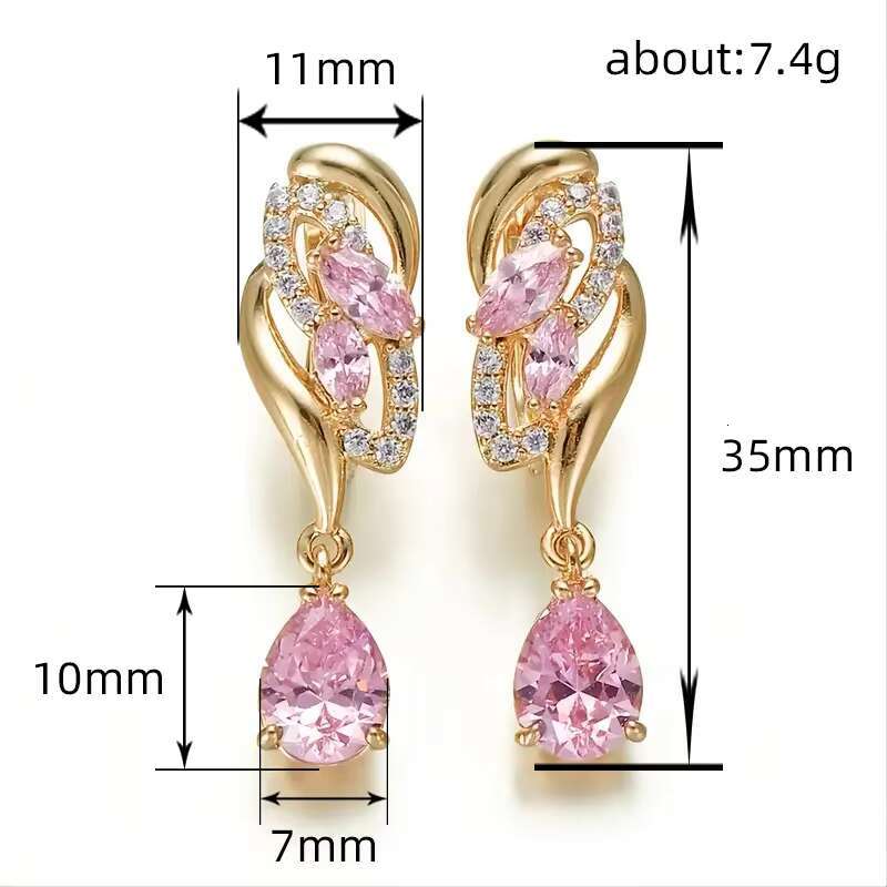 Elegant Pear Cut Pink Crystal Cubic Zirconia Pendant Earrings for Women Gold Plated Bridal Ladies Wedding Drop Earrings