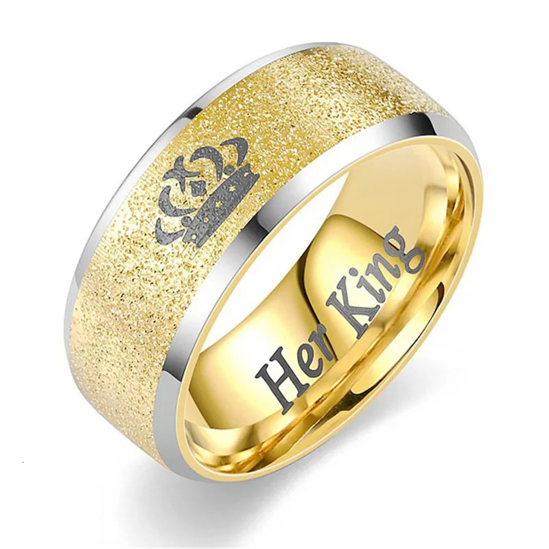LETAPI Classic Her King and His Queen Wedding Rings for Women Men Gold Color Stainless Steel Couple Band Anniversary Lovers Gift 250704