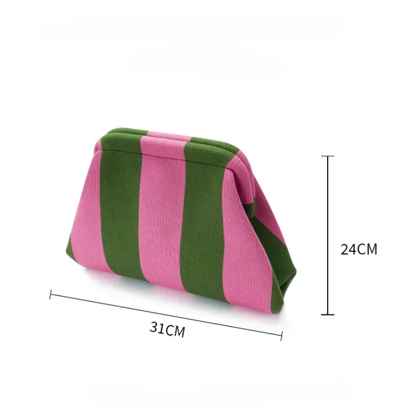 Summer Beach Clutch Bag for Women Woven Crochet Handbags Purses Knitting Dumpling Ruched Cute Cloud Casual Colorblock 250725