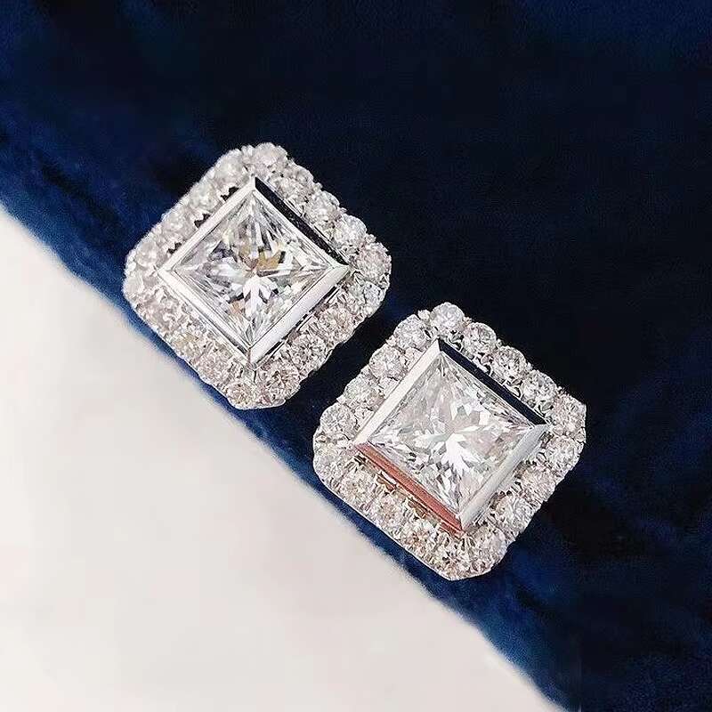 Classic Square Shaped Design 3A Zircon Silver Plated Earrings Women Wedding Party Fashion Jewelry Stud Earrings Wholesale