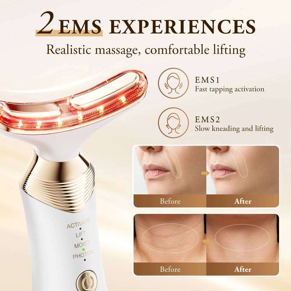 ANLAN Dual Polar Neck Beauty Device Anti-Aging Remove Double Chin EMS Facia Lifting 5-Color Photon Warm Facial Massager Gold
