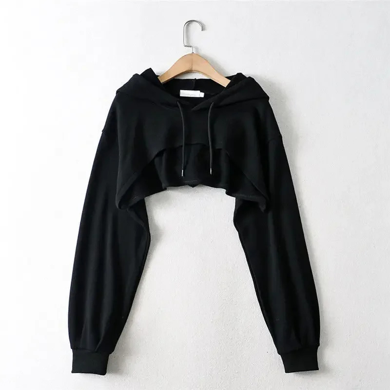 Hoodie Female Personality Irregular Crop Ultra Short Style Long Sleeve Top Drop Sweatshirt Y2k Clothes 250707