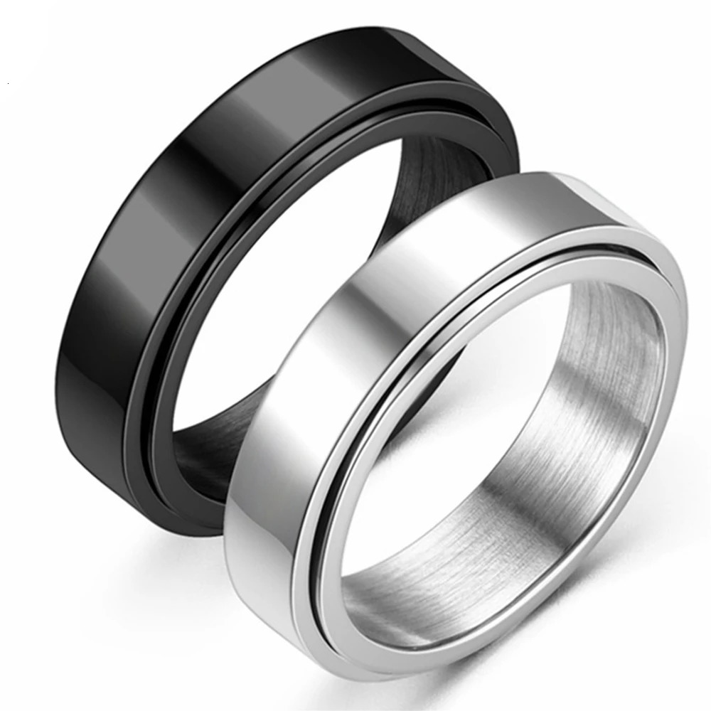 Anxiety Fidget Spinner Stainless Steel Black Rings Simple Steel Ring for Men Women High Quality Anti Stress Jewelry 250708