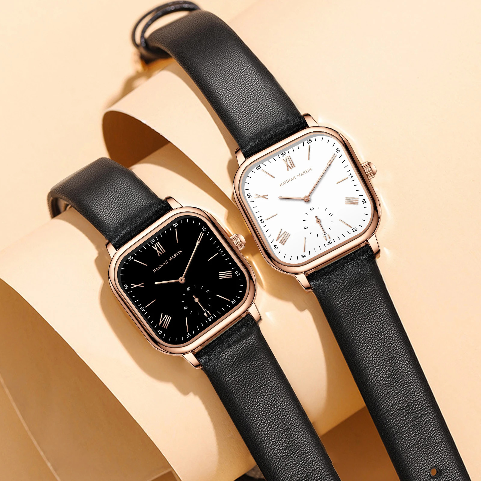 Women Square Watch Top Leather Strap with 26mm Rose Gold Plate Watch Dial 3 Bar Waterproof Fashion Gift Watch montre femme 250712