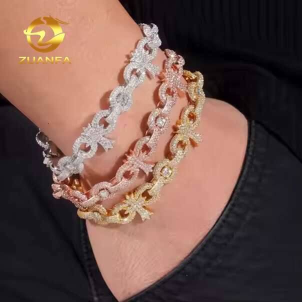 Zuanfa Jewelry Big Stones Moissanite Cross Bracelet 10mm Infinity Cuban Link Chain Moissanite Cuban Link Bracelet Cuban Chain