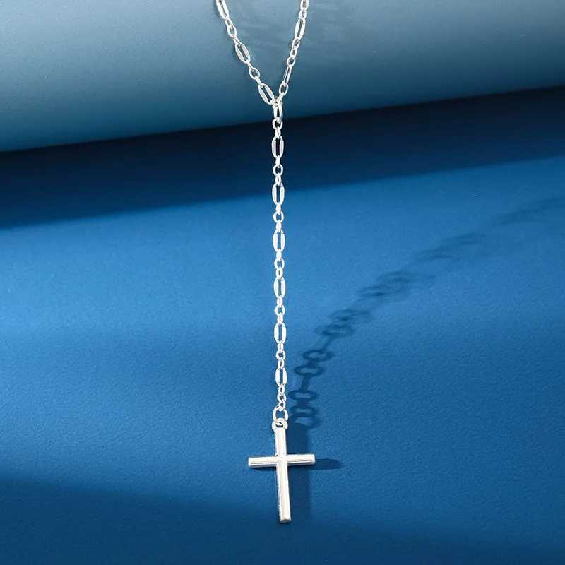 Vintage Long Tassel Cross Pendant Necklace for Women Elegant Simple Gold Color Chain Choker Exquisite Accessories Jewelry W250712