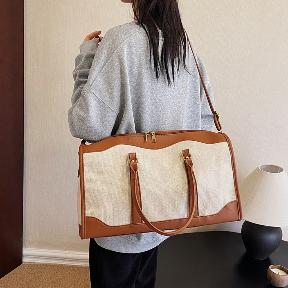 Women Travel Storage Hand bag Vintage Fitness Luggage Shoulder Crossbody Bags For Women Large Nylon PU Leather Bag 2025 Handbags