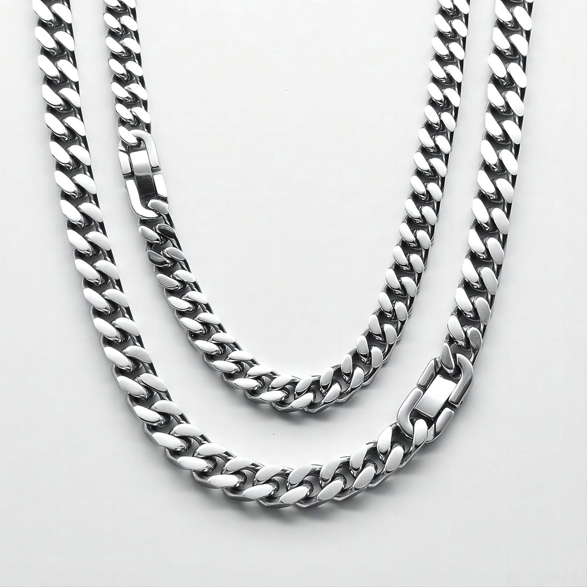 Luxury Jewelry Designer Jewelry European And American Titanium Steel Necklace Hip Hop Men's Necklace Stainless Steel Jewelry Clasp Four-sided Pol