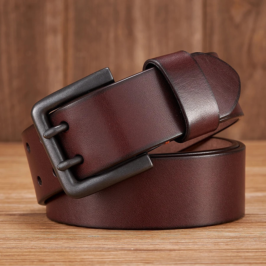 4.3cm Thick High Quality Cowskin Genuine Leather Belt For Men Male Belt Double Pin Buckle Cowboy Jeans Strap 250711