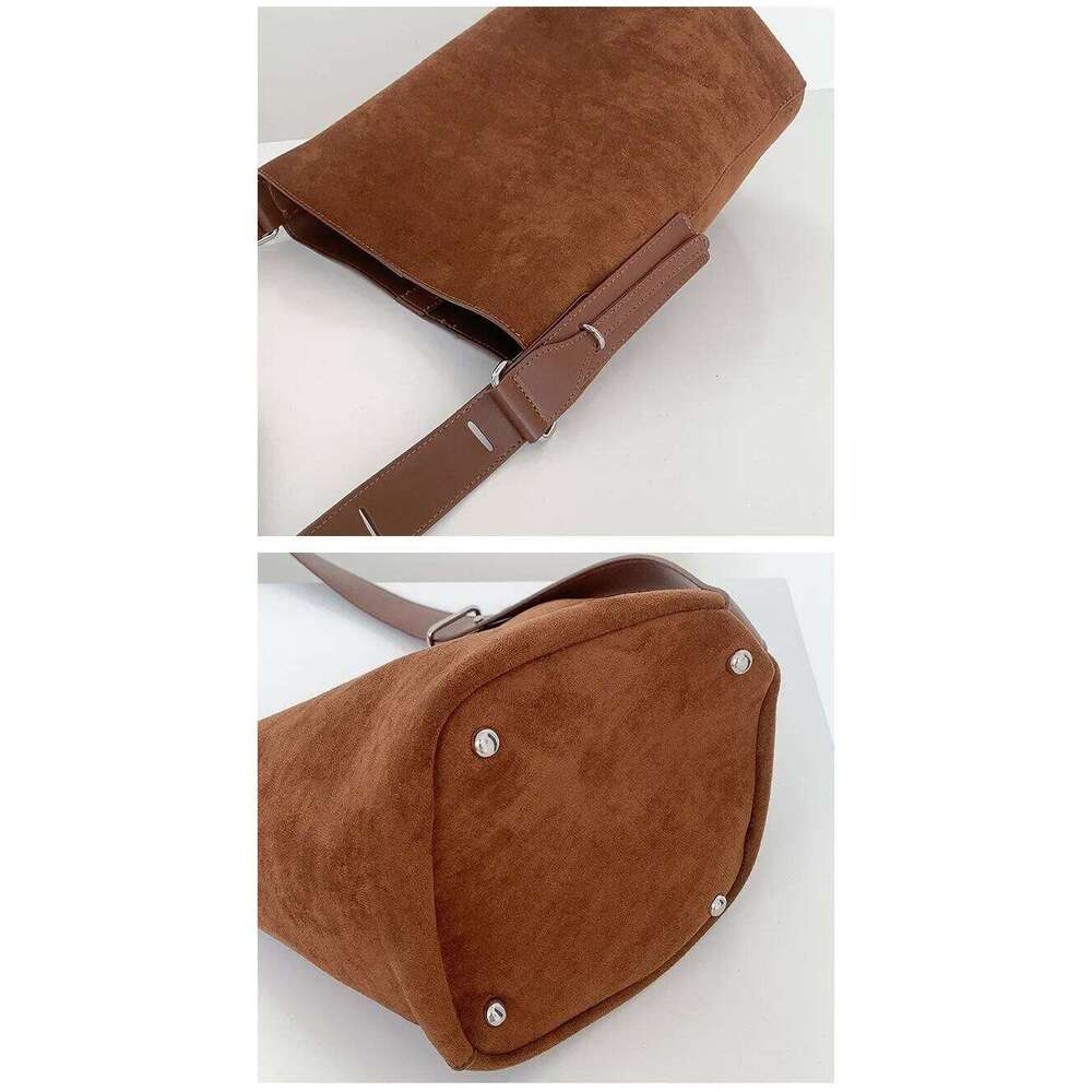 Fashion Wide Strap Crossbody Bags For Women Handbag Big Capacity Designer Faux Suede Female Bucket Shoulder Bag Brown