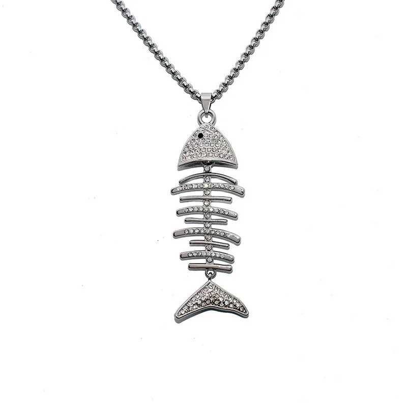 Creative Design Fish-Shaped Fishbone Pendant Necklace Hip Hop Gothic Ghost Pendant Necklace Punk Bohemian Jewelry Gift W250712