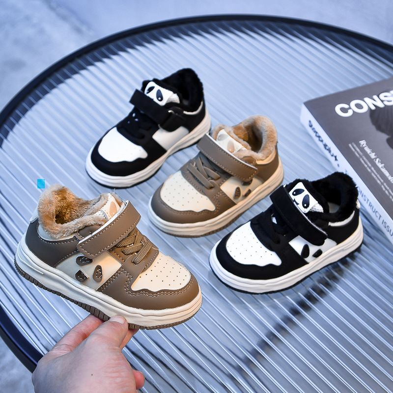 Toddler Baby Kids Fashion Design Walking Shoes Sneakers White Black Panda Non-slip Sports Shoes Boys Girls Winter Outdoor Warm Board Shoes Sizes US6C-