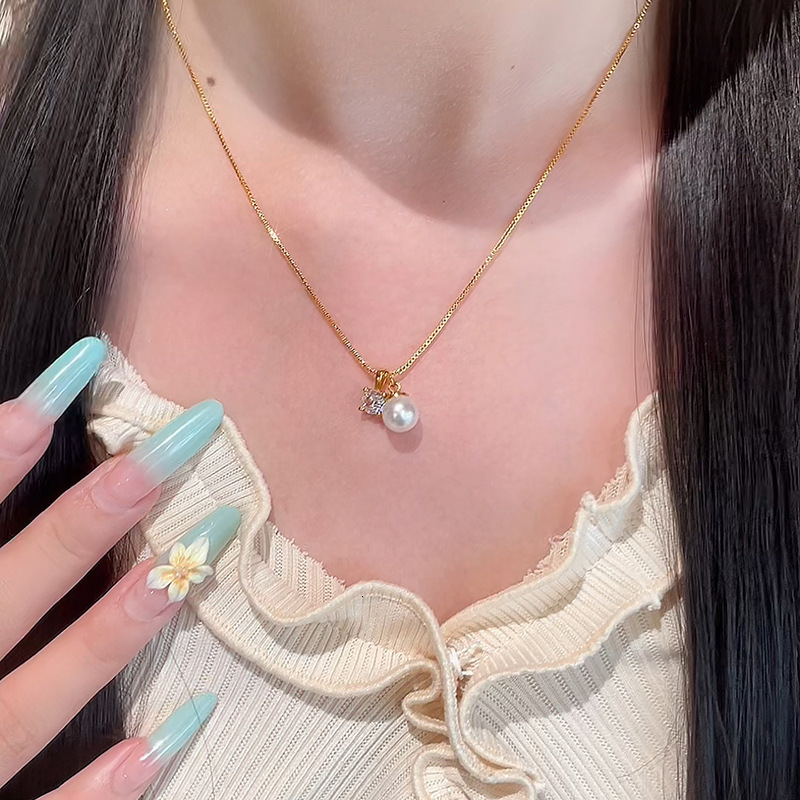 Luxury Jewelry Designer Jewelry Korean Version Sparkling Zircon Imitation Pearl Necklace Jewelry For Women Simple Niche High-end Versatile Internet Ce