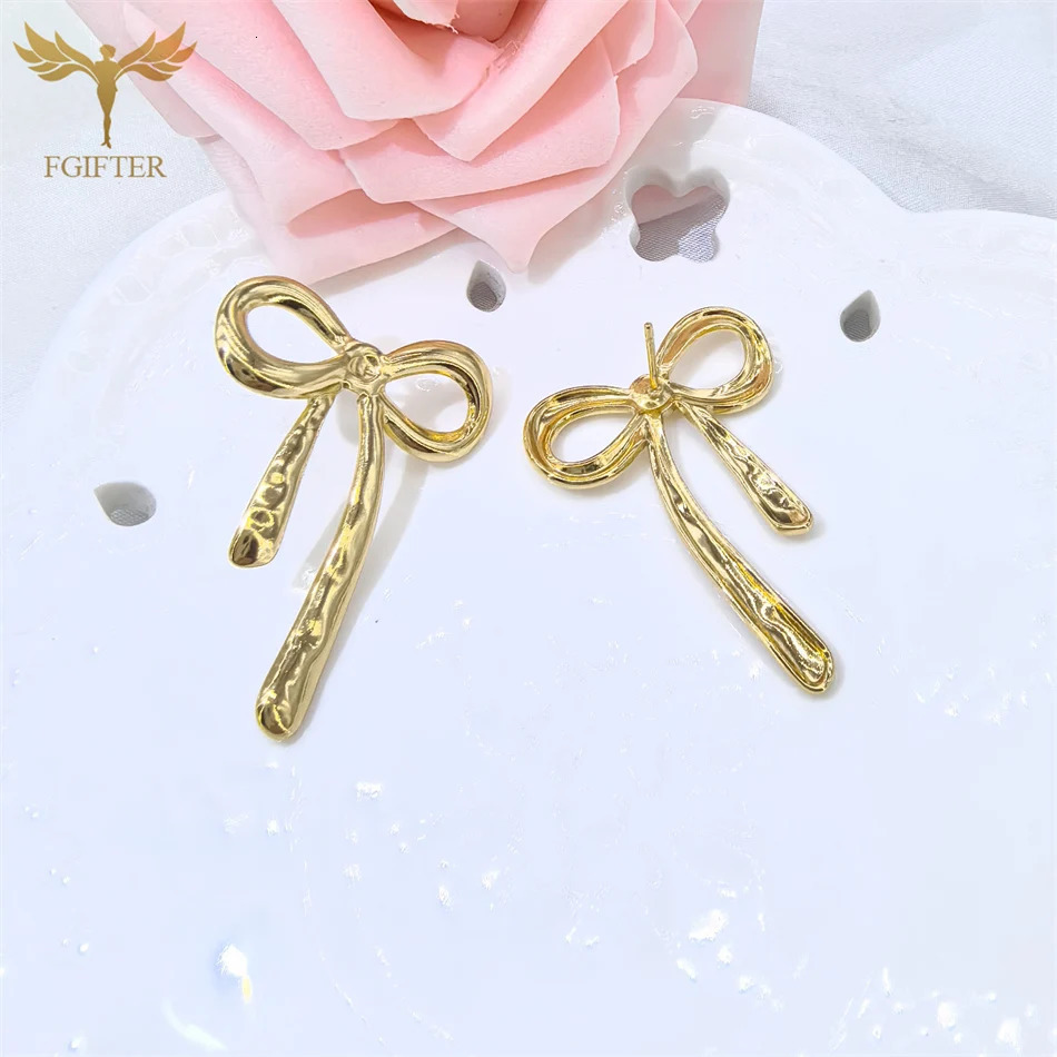 Hyperbole Large Big Bowknot Earrings for Women Stainless Steel Jewelry Gold Plated Ear Piercing Stud Accessories boucles brinco 250708