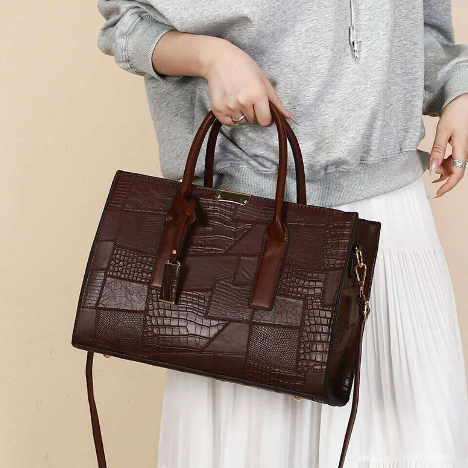 Large Capacity Shopping Bag for Daily Commuting Hand Shoulder Bags Splicing Pu Leather Handbags Caual Tote New Sac