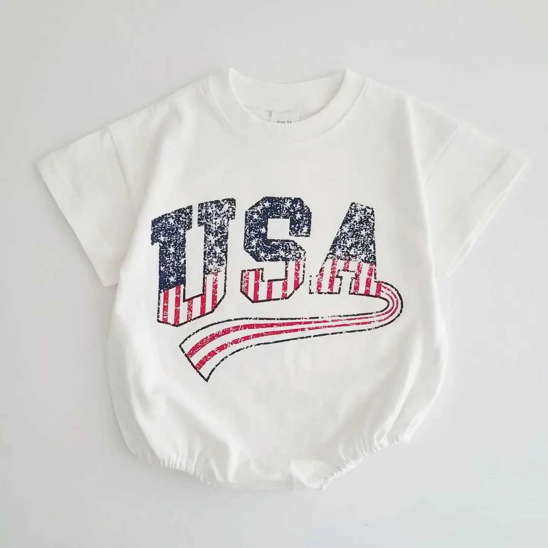 Baby Boys USA Print T-Shirt Romper Newborn Bebe Short Sleeve Sweatshirt Onesie Toddler Girls Romper 0-24M Jumpsuits 2023 Summer Z250712