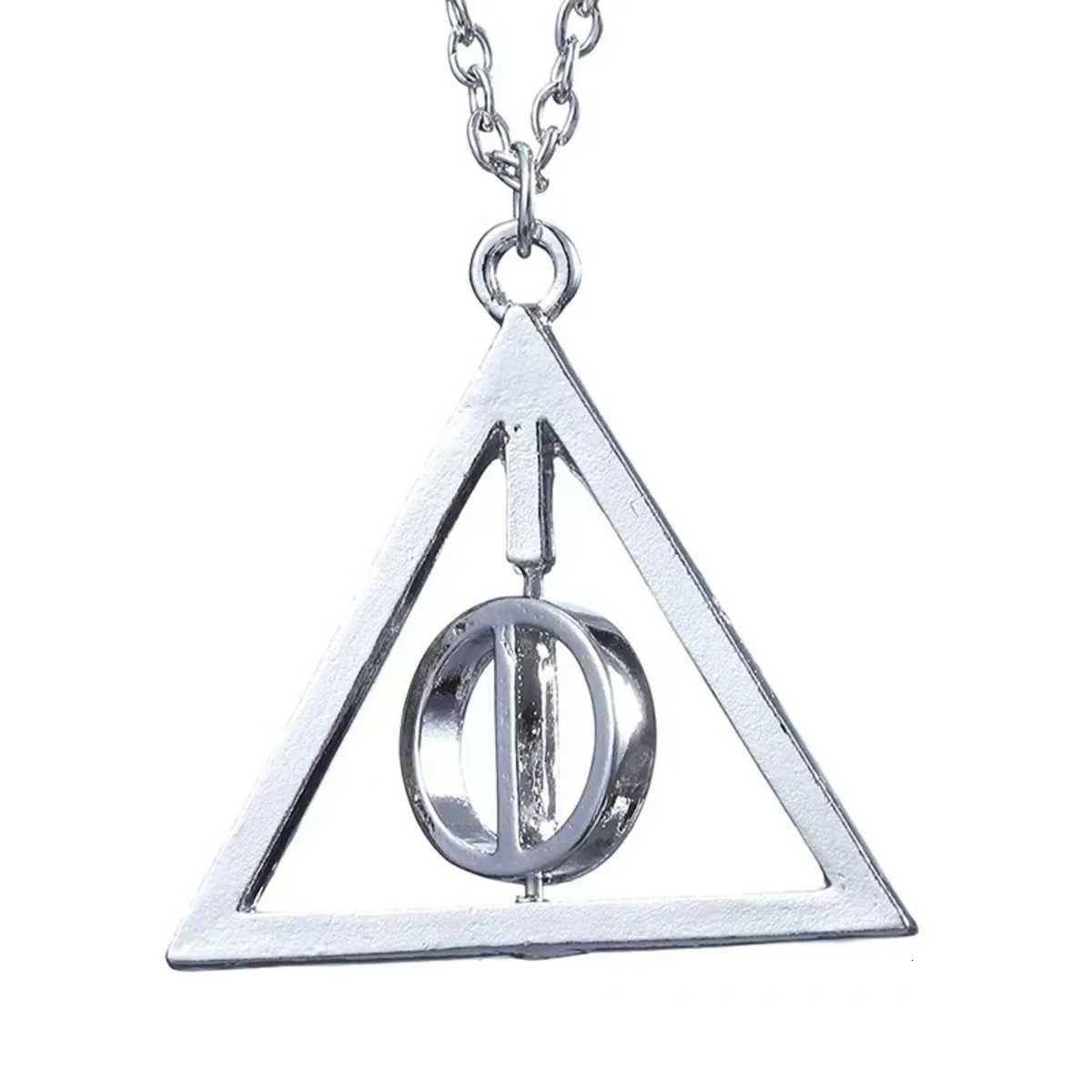 Fashion New Deathly Hallows Magic Triangle Rotatable Necklace Golden Swivel Necklace Pendant Movie Necklace Jewelry W250712