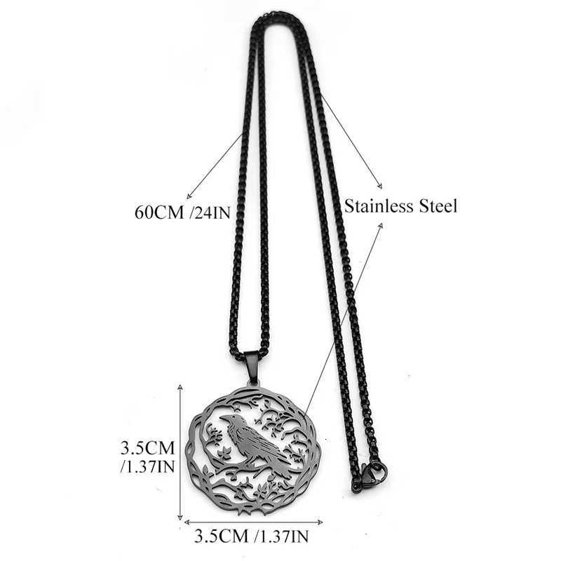 Hollow Crow Raven Birds Pendant Necklace Stainless Steel Black Color Love Flower of Life Knight Chain Jewelry Gifts W250712