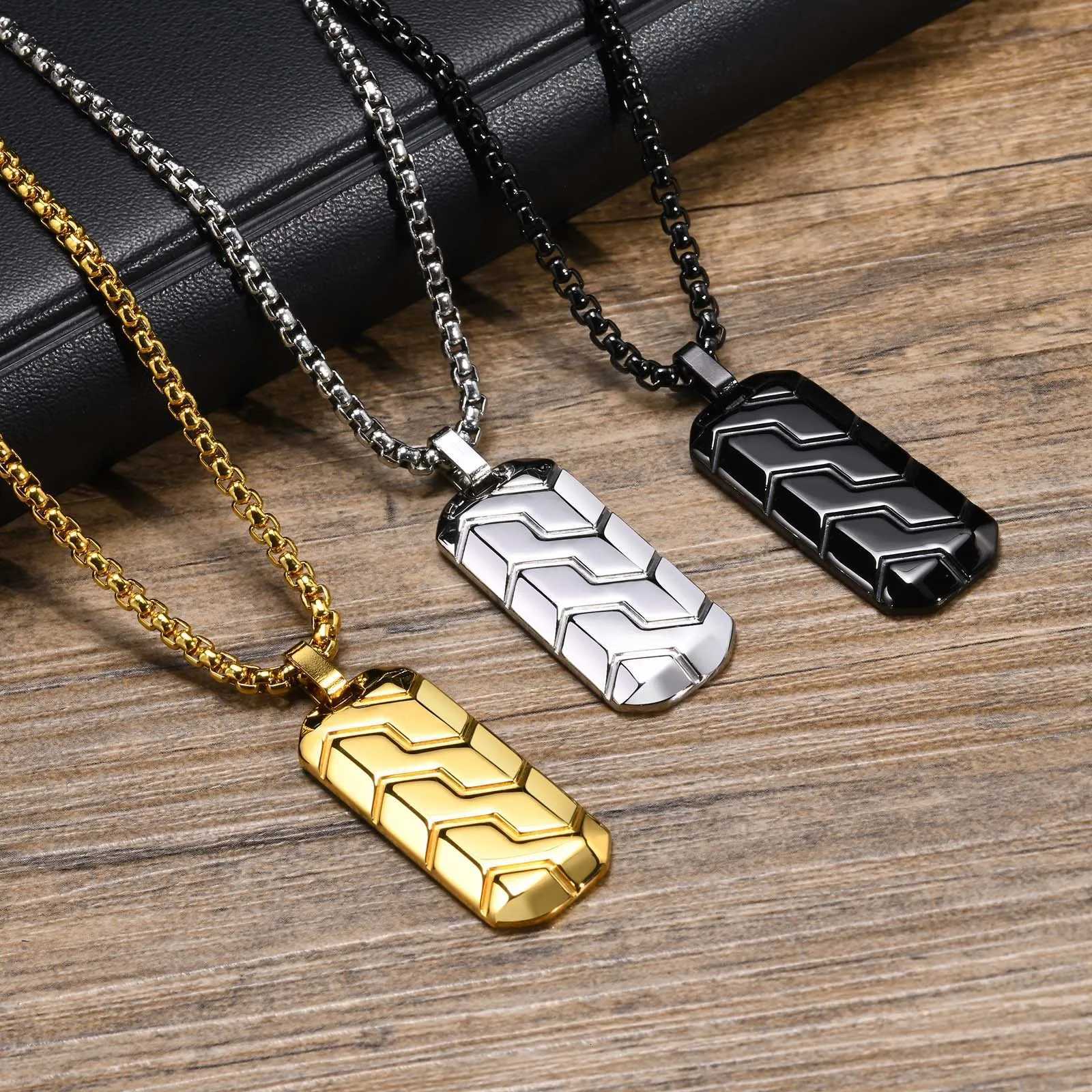 Vnox Cool Tire Pattern Necklaces for Men Boys Stainless Steel Geometric Bar Pendant Collar Punk Stylish Gifts for Him W250712